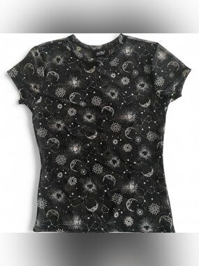 Black Celestial Print Mesh Tee